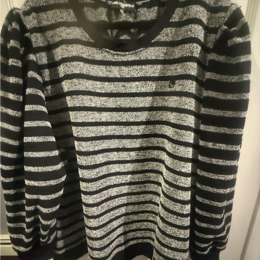 Karl Lagerfeld Black and Gray Striped Sweater
